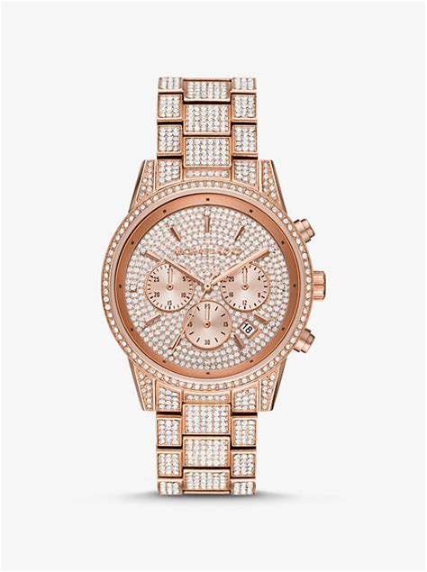 michael kors ritz pavé textured rose gold tone watch|Oversized Ritz Pavé Logo Rose Gold.